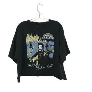 Sun Records Elvis Presley Shirt Large The King of Rock N Roll Cropped Black